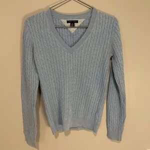 Tommy Hilfiger Cable Knit V-Neck Baby Blue Sweater Women’s Size Small
